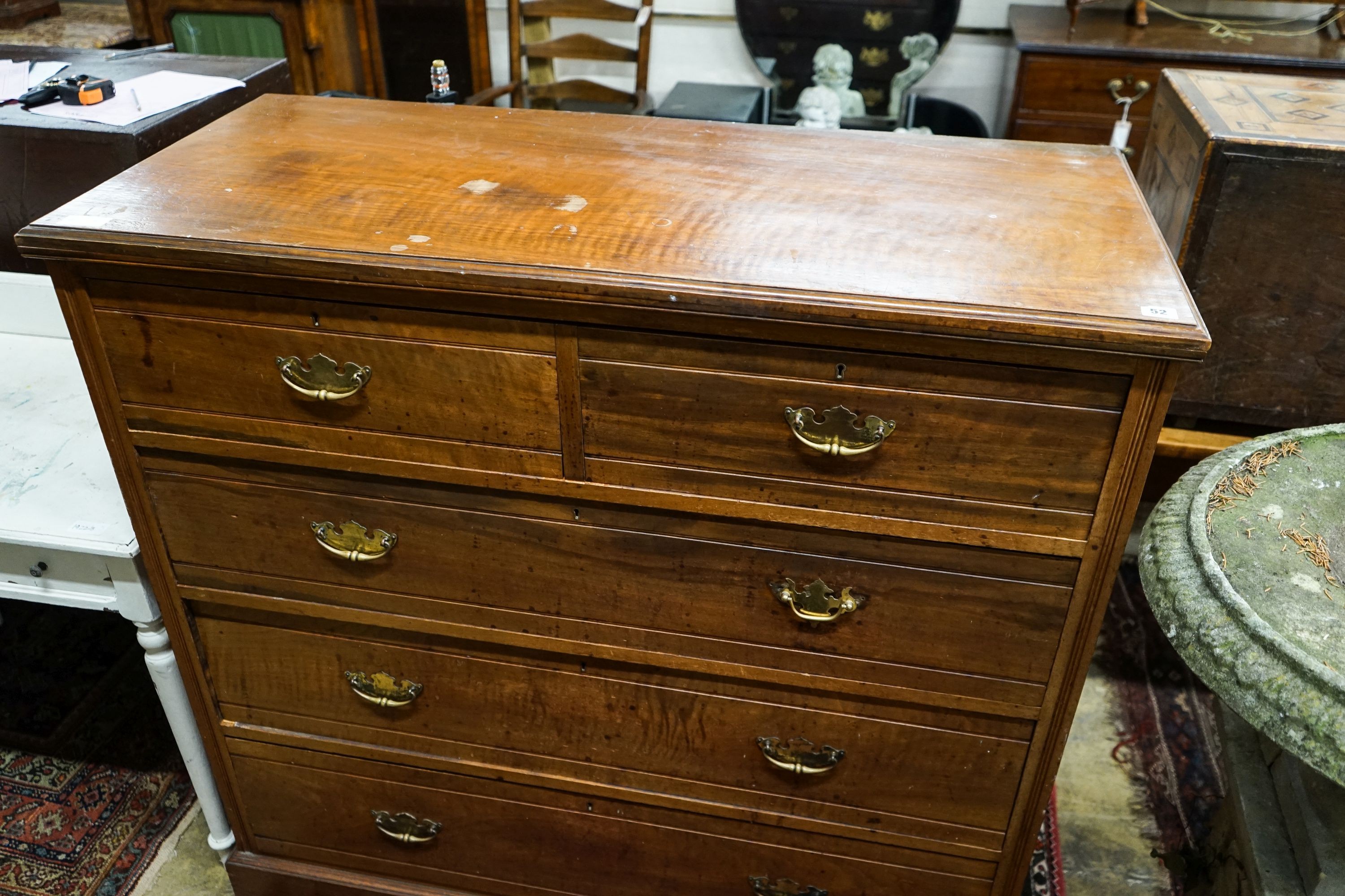 A late Victorian walnut chest of drawers, width 120cm, depth 52cm, height 118cm